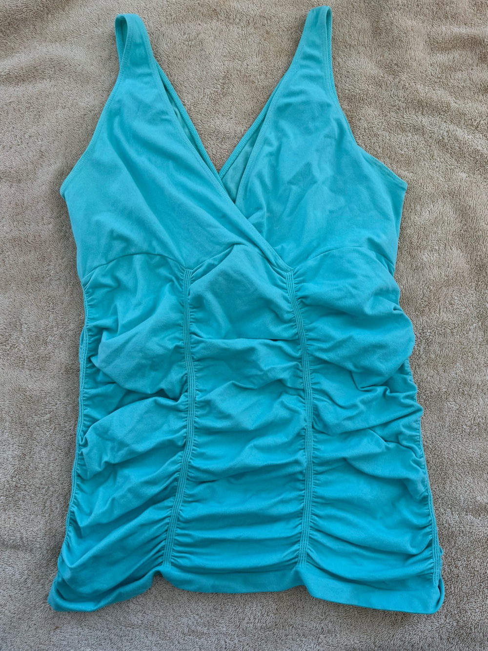 Turquoise V-Neck Ruched Tank